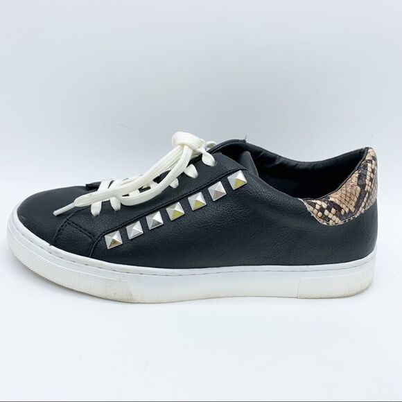 Steve Madden Sienna Black Lace Up Sneakers with Snakeskin and Stud Detailing - Picture 4 of 14